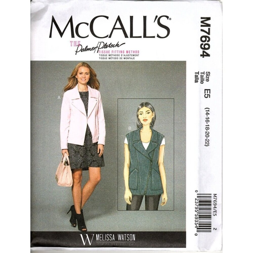 McCall's M7694 Misses 14 to 22 Jacket and Vest Melissa Watson Sewing Pattern New